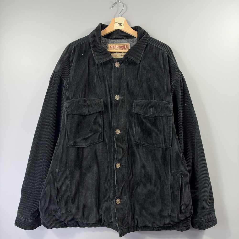 Abercrombie & Fitch Military Jacket Mens XL Black Corduroy Sherpa Lined